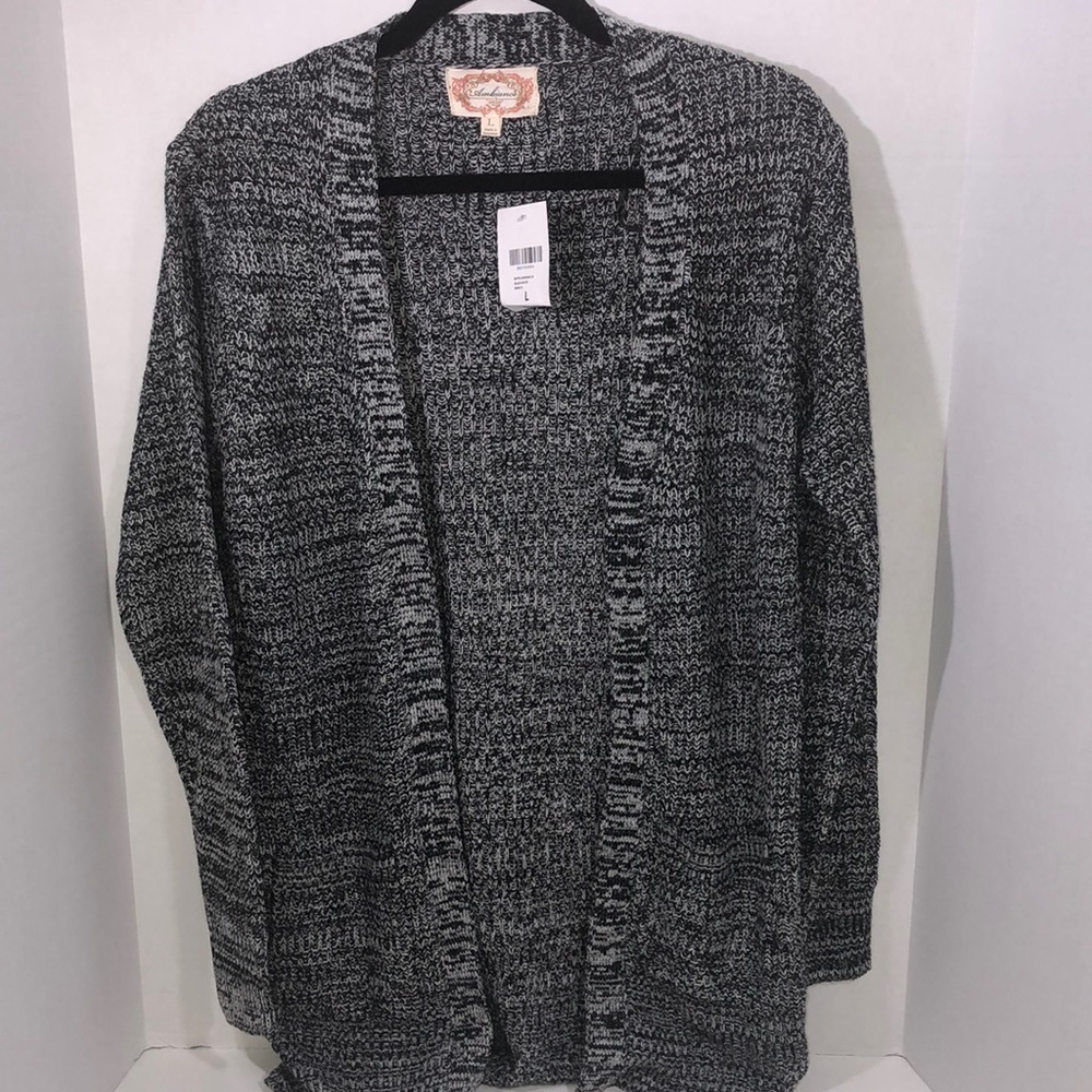 Ambiance Sweater Cardigan Long Sleeve Open Front Dark Gray Black L